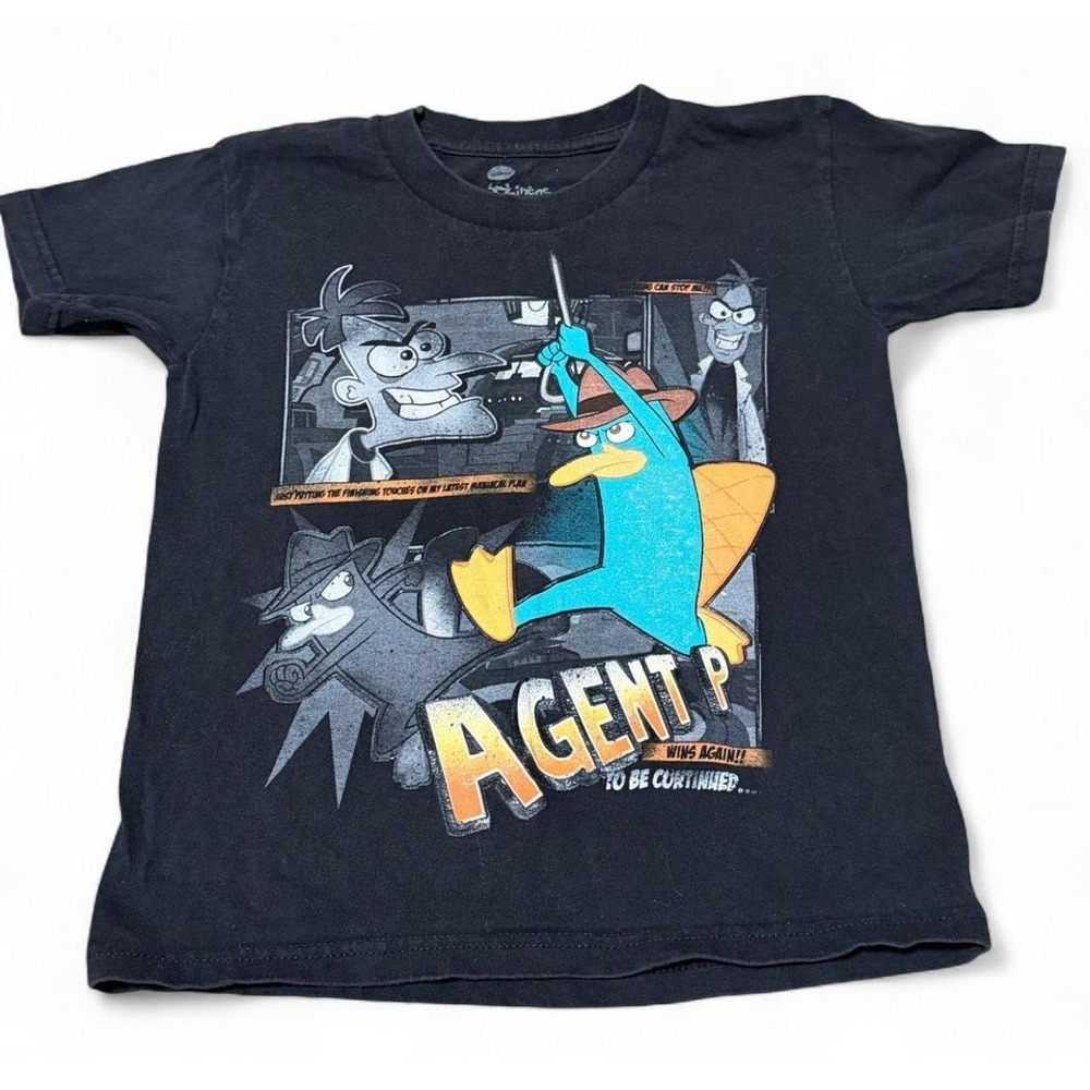 Y2k Disney Phineas and Ferb Agent P Perry the Platypus Kids T-Shirt Size S 6/7